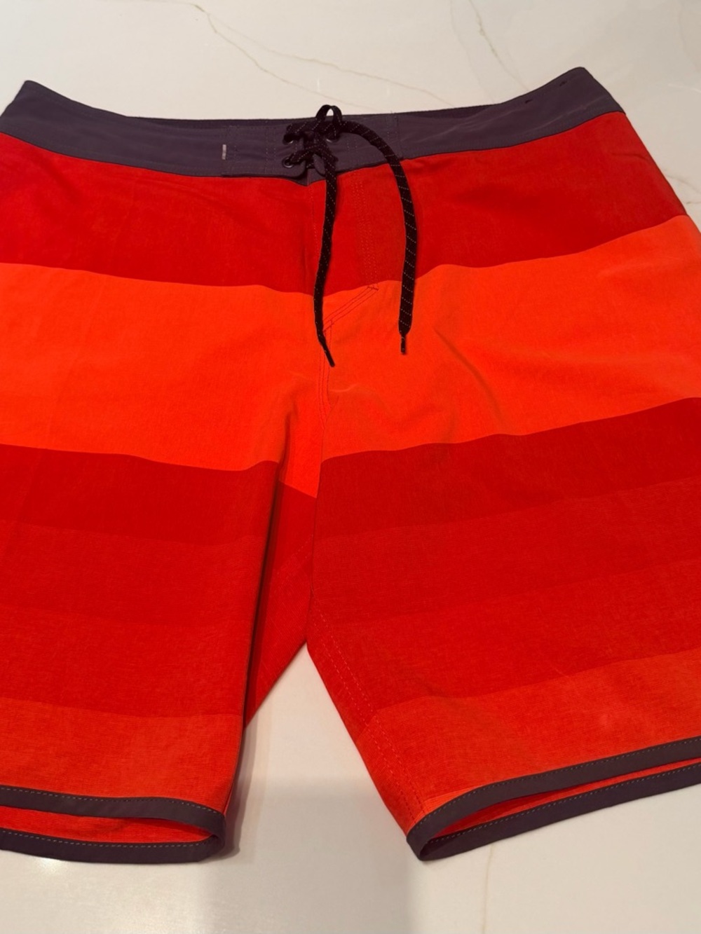 Quiksilver Men's Red and Orange Striped Boardshorts
